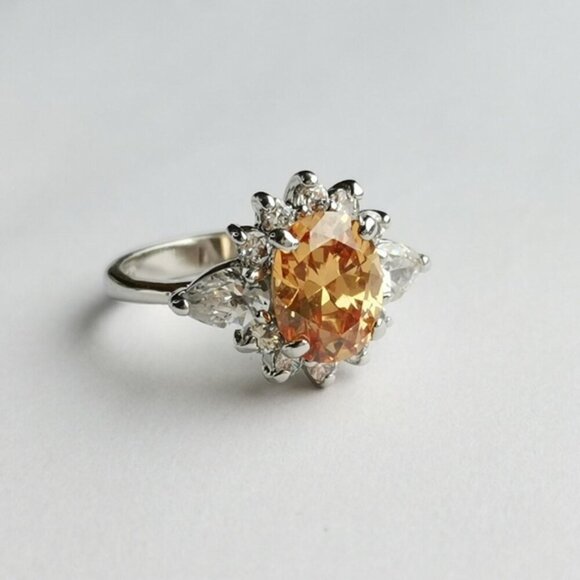 Oval cut Imperial Topaz Cz Halo ring size 7 - Picture 3 of 8